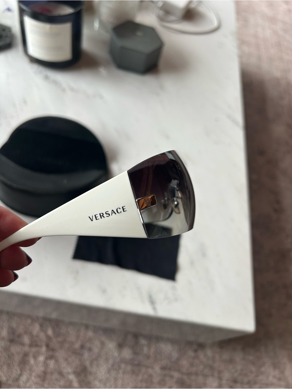 Versace White Shield Sunglasses with Grey Gradient Lenses